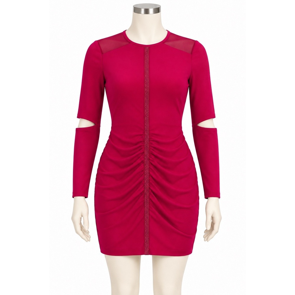 Cut25 by Yigal Azrouel Ruby Red Ruched Cold Shoulder Mini Dress C9415BC Size 4